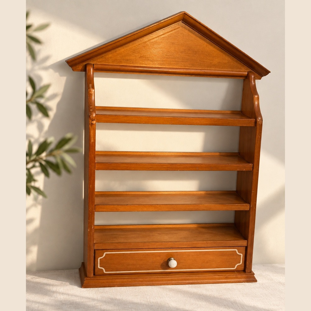 1989 Lenox Vintage Village Spice Rack Shelf Wood House Wall Drawer 23" Cottage